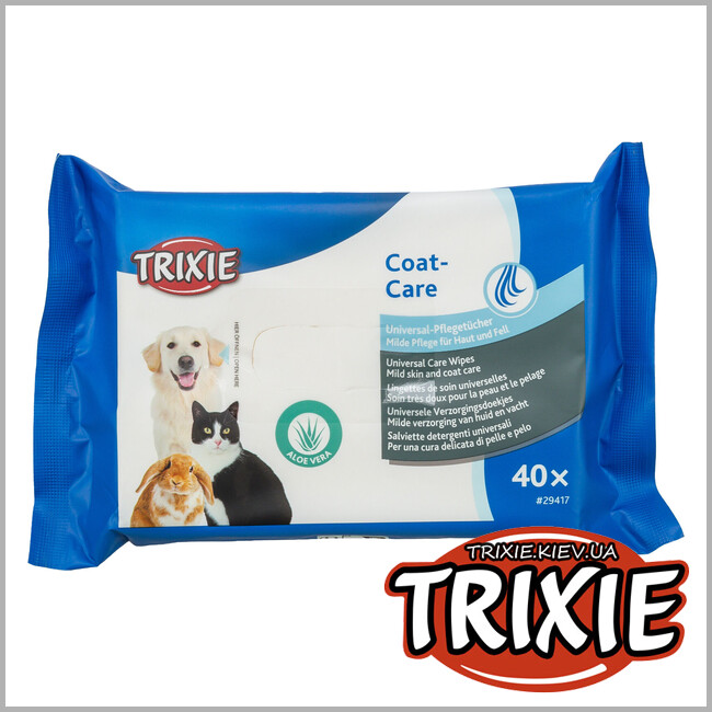 ТРИКСИ Украина - Салфетки очищающие для животных Trixie 29417 универсальные для ухода за кожей/шерстью (40шт/уп)