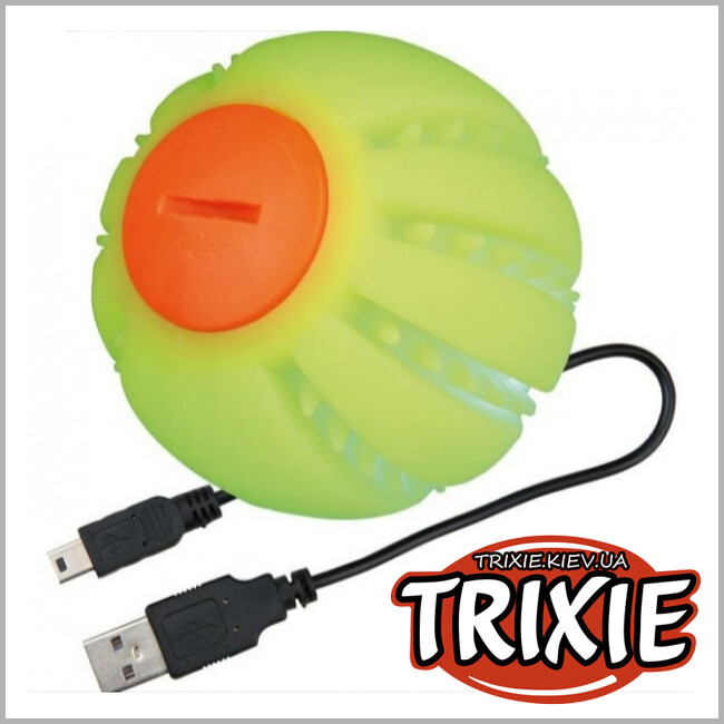 ТРІКСІ Україна - М'яч світиться TRIXIE USB (силікон, 6см, жовтий)