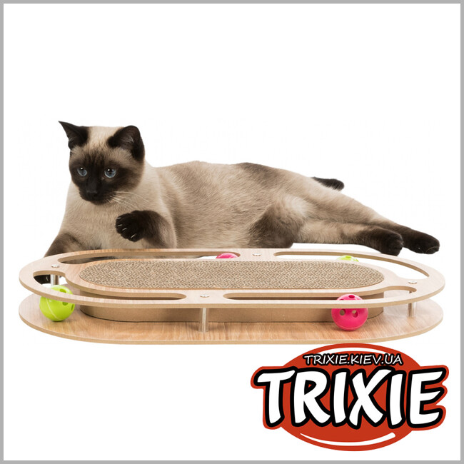 ТРІКСІ Україна - Дерев'яний драпак з іграшками Trixie Scratching Cardboard with Wooden Frame (46*4*25см)