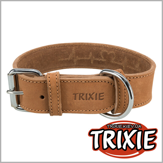 ТРИКСИ Украина - Ошейник Rustic из кожи Сердцебиение Trixie Heartbeat  (L: 47-55 см/40 мм, коричневый)