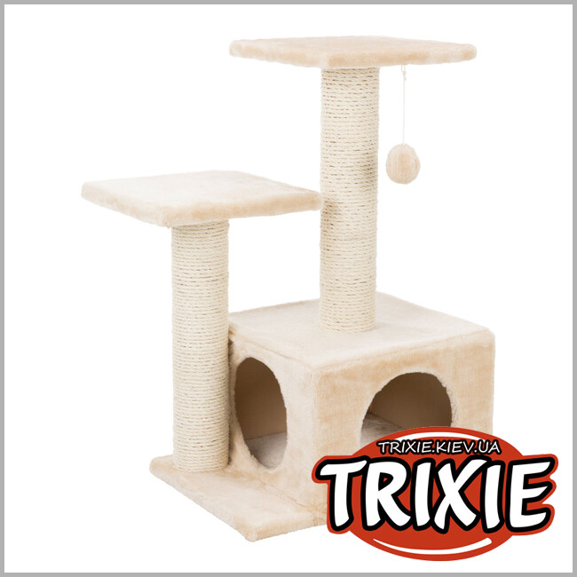 ТРІКСІ Україна - Дряпка-комплекс для котів Trixie 43771 Valencia з іграшкою на мотузці сизаль/плюш бежева 44х33х71 см