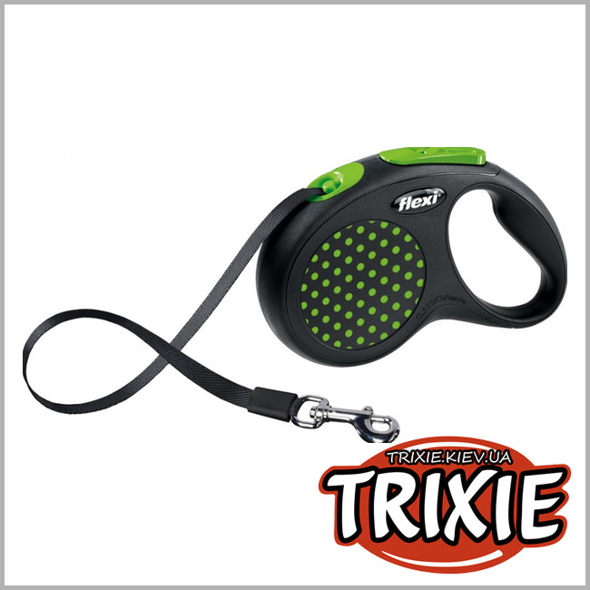 ТРИКСИ Украина - Рулетка для собак TRIXIE FLEXI (Размер: 5м/до25кг, Цвет: зеленый)