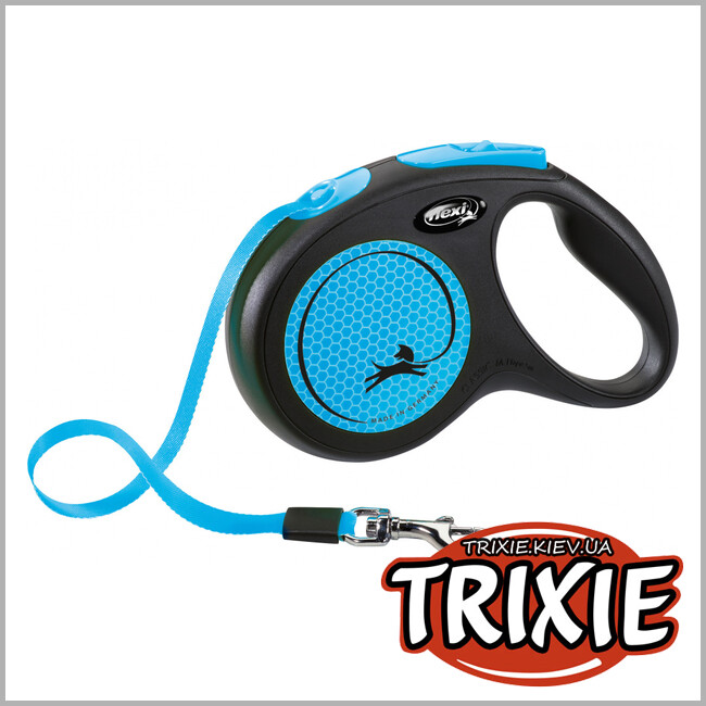 ТРИКСИ Украина - Флекси New NEON - TRIXIE (M, 5м/до 25кг, синий неон)