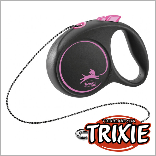 ТРІКСІ Україна - Флексі BLACK DESIGN-TRIXIE (XS: 3м/до 8кг, рожевий)