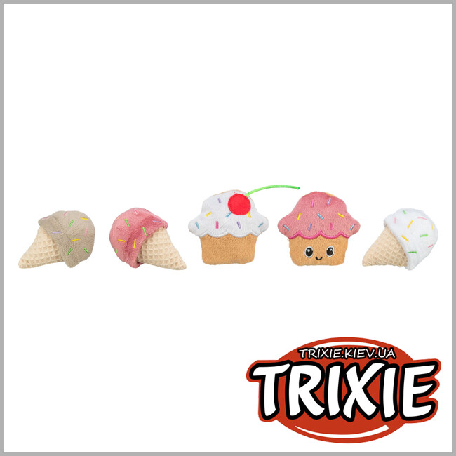 ТРІКСІ Україна - Іграшка Trixie 45552 для котів Морозиво і тістечко плюш з котячою м'ятою 7 см