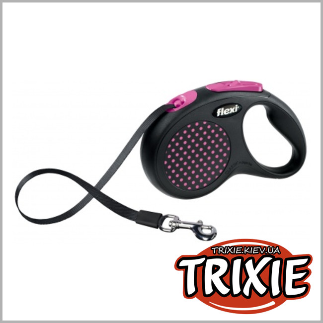 ТРИКСИ Украина - Рулетка   для собак TRIXIE - FLEXI DESIGN  (Размер: 5м/до50кг,Цвет: розовый)