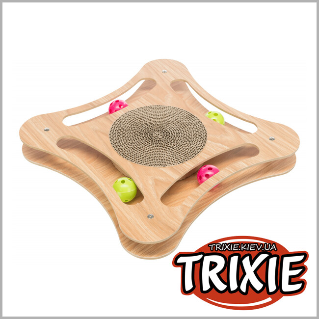 ТРІКСІ Україна - Дерев'яний драпак з іграшками TRIXIE Scratching Cardboard with Wooden Frame (35*4*35 см)