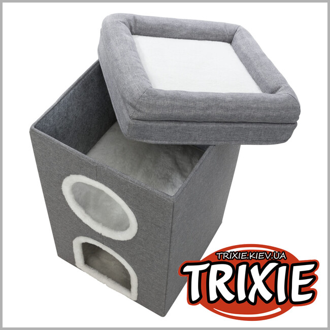 ТРІКСІ Україна - Дряпка-будиночок Trixie 44433 Saul для котів сизаль/плюш сіра/біла 39х39х64 см