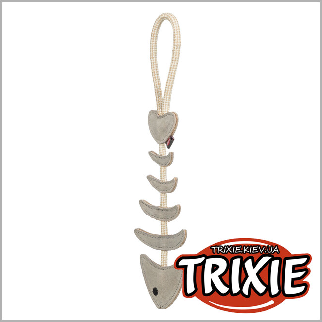 ТРИКСИ Украина - Игрушка рыбий скелет на веревке для животных Trixie 35993 (кожа/веревка), 43см