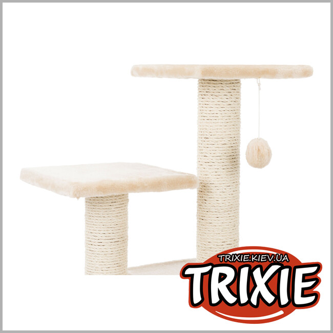 ТРІКСІ Україна - Дряпка-комплекс для котів Trixie 43771 Valencia з іграшкою на мотузці сизаль/плюш бежева 44х33х71 см