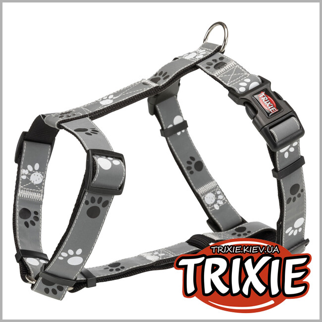 ТРИКСИ Украина - Шлей Trixie 12233 для собак Silver Reflect с лапками светоотражающая нейлон серая размер M-L 52-75 см/25 мм