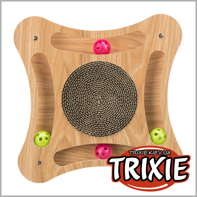 ТРІКСІ Україна - Дерев'яний драпак з іграшками TRIXIE Scratching Cardboard with Wooden Frame (35*4*35 см)