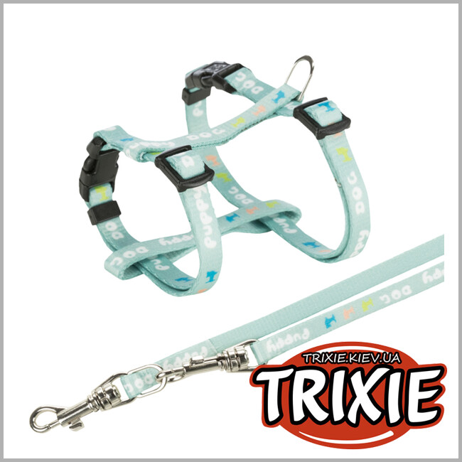 ТРИКСИ Украина - Шлейка с поводком для щенков Trixie Junior Puppy H-Harness with Lead (M-L, 27-45cm*10mm, мятный)