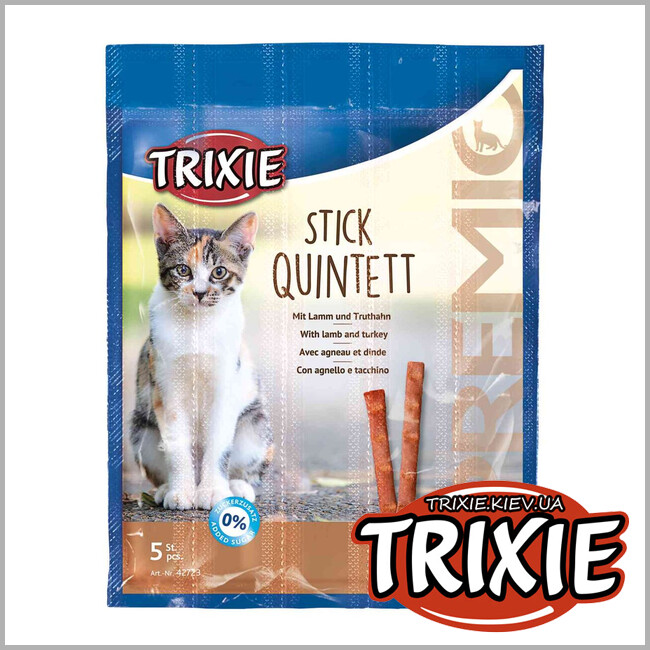ТРИКСИ Украина - Лакомство для кошек Trixie 42723 PREMIO Stick Quintett с мясом баранины и индейки 25г