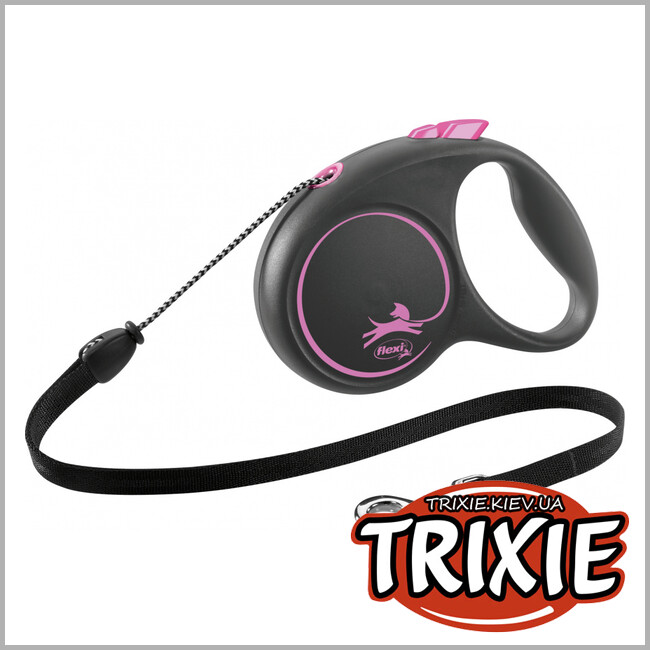 ТРИКСИ Украина - Флекси BLACK DESIGN-TRIXIE  (M: 5м/до 20кг, розовый)