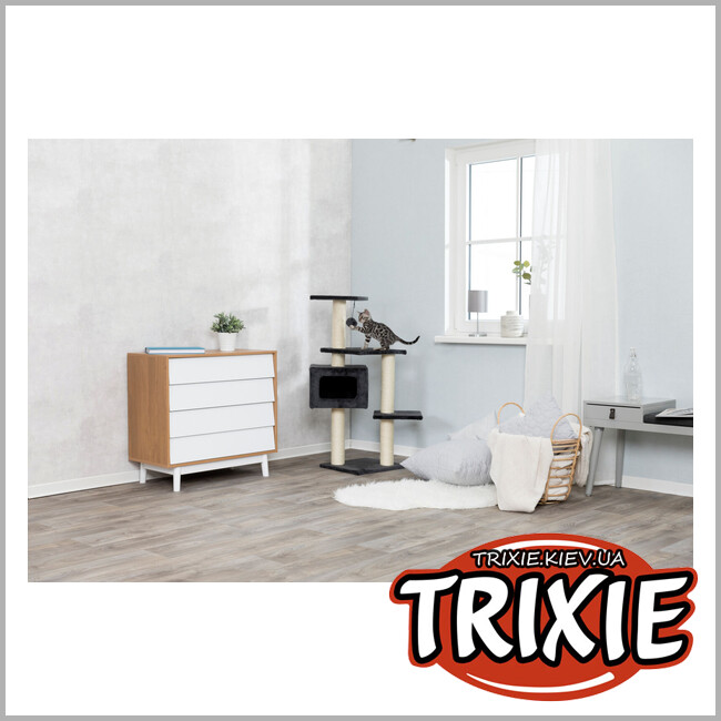 ТРІКСІ Україна - Дряпка-комплекс для котів Trixie 43787 Palamos з іграшкою на мотузці сизаль/плюш чорна 39х39х109 см